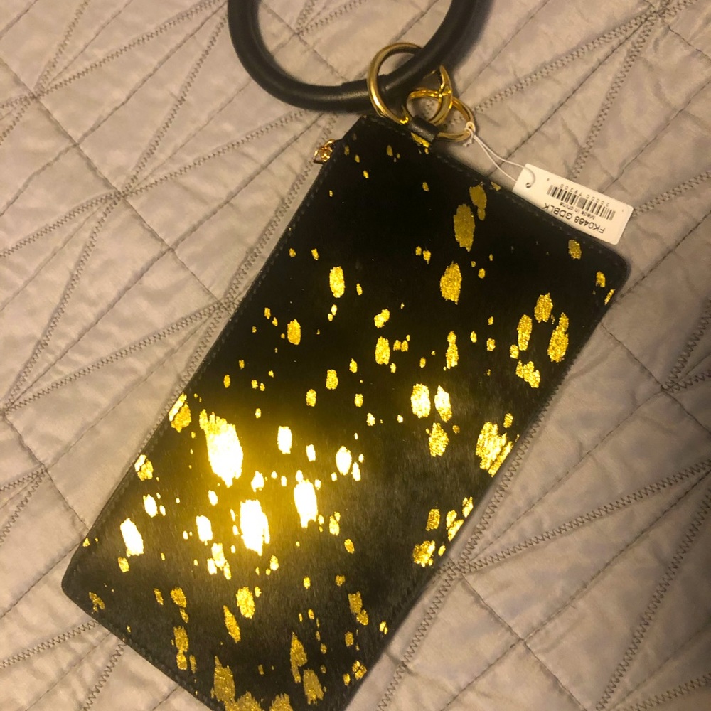 Keychain ring wallet black and gold NWT